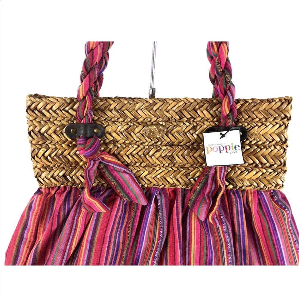 Poppie Jones Island Wicker Striped Beach Bag - Picture 2 of 7